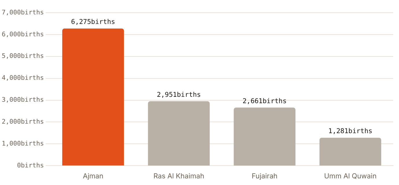 Ajman recorded 6,275 of the 13,168 births in the four other emirates in 2022