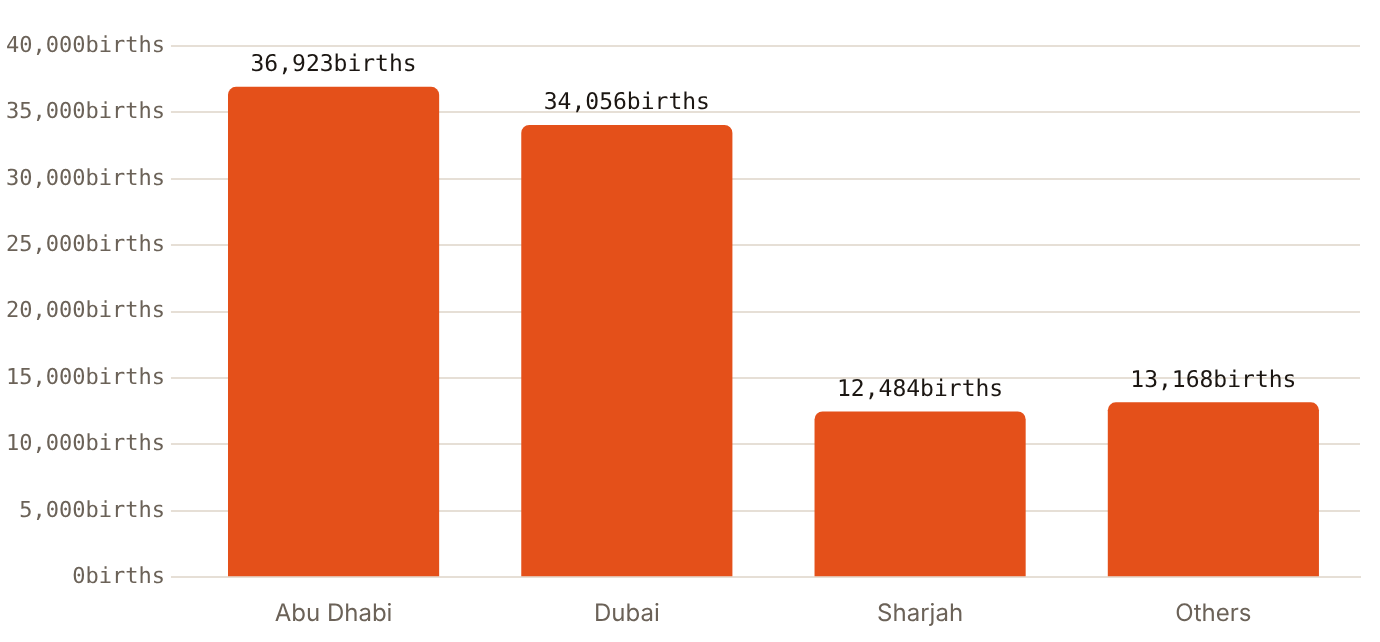 Abu Dhabi and Dubai accounted for most of the UAE's 96,631 births in 2022
